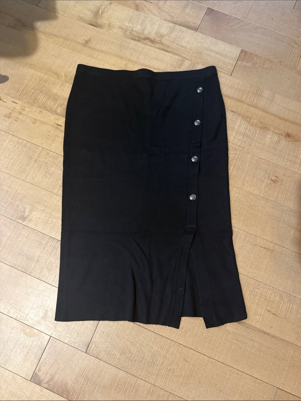 Retrology Black Midi Skirt with Buttons Details - Size L